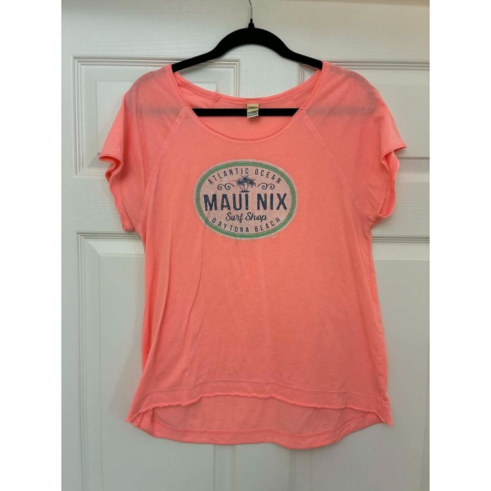 Maui Nix Surf Shop Daytona‎ Beach T-Shirt Womens Medium Coral Pink